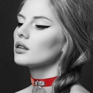 Чокер з кільцем для повідця Bijoux Pour Toi - FETISH Red, екошкіра