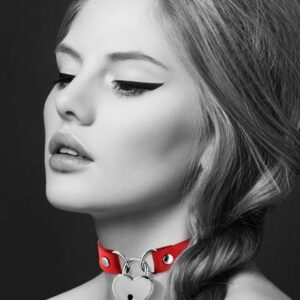 Чокер з замочком-сердечком Bijoux Pour Toi - HEART LOCK Red, екошкіра