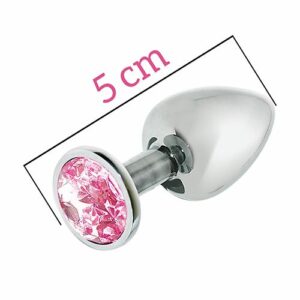 Металева анальна пробка з рожевим кристалом MAI Attraction Toys №72, довжина 5 см, діаметр 2,5 см