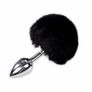 Металева анальна пробка Кролячий хвостик Alive Fluffy Plug S Black, діаметр 2,8 см