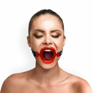 Кляп силіконове кільце натуральна шкіра, Gag ring внутрішній діаметр кільця 40 мм, Червоний