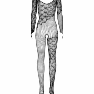Бодістокінг Obsessive Bodystocking F210 S/M/L black, рукава-мітенки, сітка, кольорове мереживо