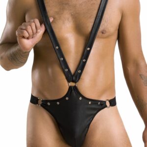 Чоловіче боді з люверсами Passion 028 Harry S/M Black, екошкіра, на шлейках