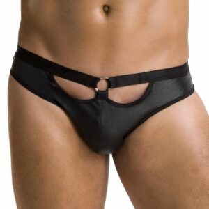 Чоловічі сліпи з вирізами Passion 041 Slip Joe L/XL Black, екошкіра, відкриті сідниці