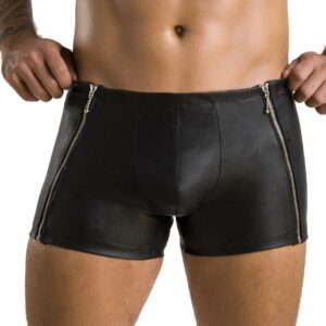 Чоловічі шкіряні боксери з блискавками Passion 049 Short Matt S/M Black