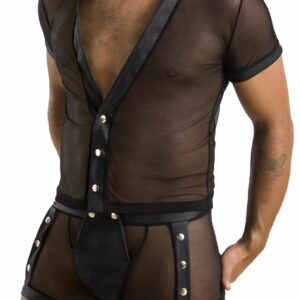 Комплект сітчастої чоловічої білизни Passion 052 Set Michael XXL/XXXL Black, сорочка, боксери, закле