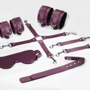 Набір Feral Feelings BDSM Kit 5 Burgundy, наручники, поножі, хрестовина, маска, падл