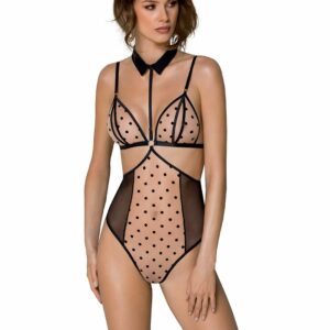 Боді з відкритими грудьми Passion DOMINICA BODY L/XL beige, комір-чокер, корсет