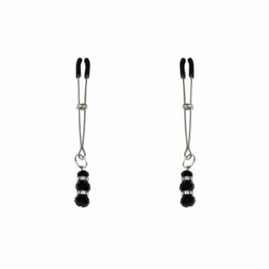 Тонкі затискачі для сосків з підвіскою Feral Feelings - Thin nipple clamps, срібло/чорний