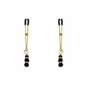 Тонкі затискачі для сосків з підвіскою Feral Feelings - Thin nipple clamps, золото/чорний