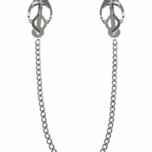 Затискачі для сосків з ланцюжком Feral Feelings - Clover nipple clamps, срібло/білий