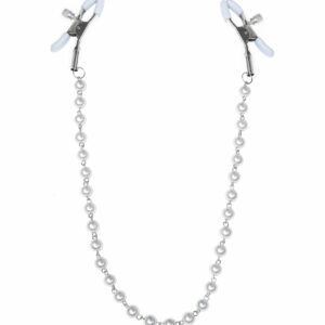 Затискачі для сосків з перлами Feral Feelings - Nipple clamps Pearls, срібло/білий